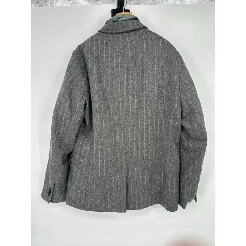 Banana Republic‎ Mens S Wool Topcoat Grey Stripe Jacket Pea Coat Removable Liner